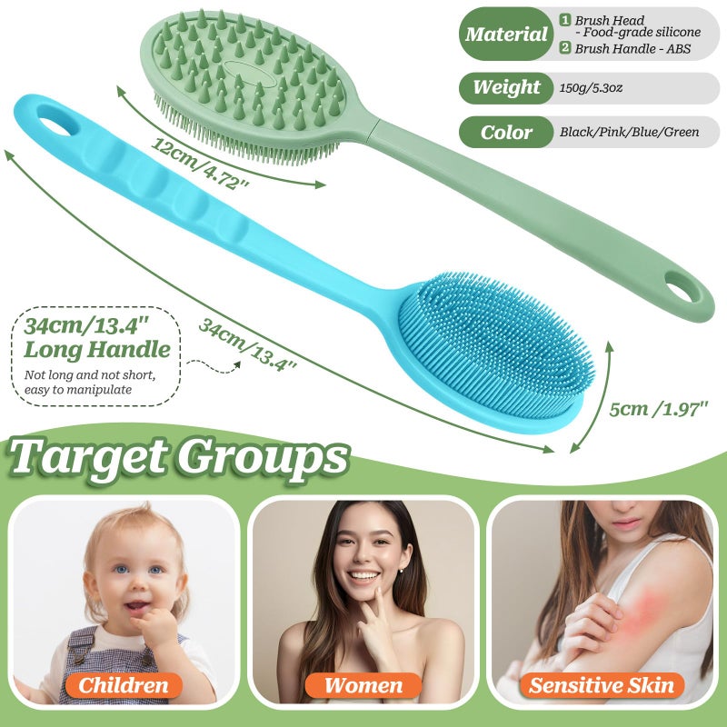 GEENOA Silicone Back Scrubber for Shower, Gentle Shower Scrubber for Lathering, Softe Silicone Loofah with Two Replaceable Brush Heads, Good for Kids, Sensitive Skin(Pink-Two Heads) - Image 2